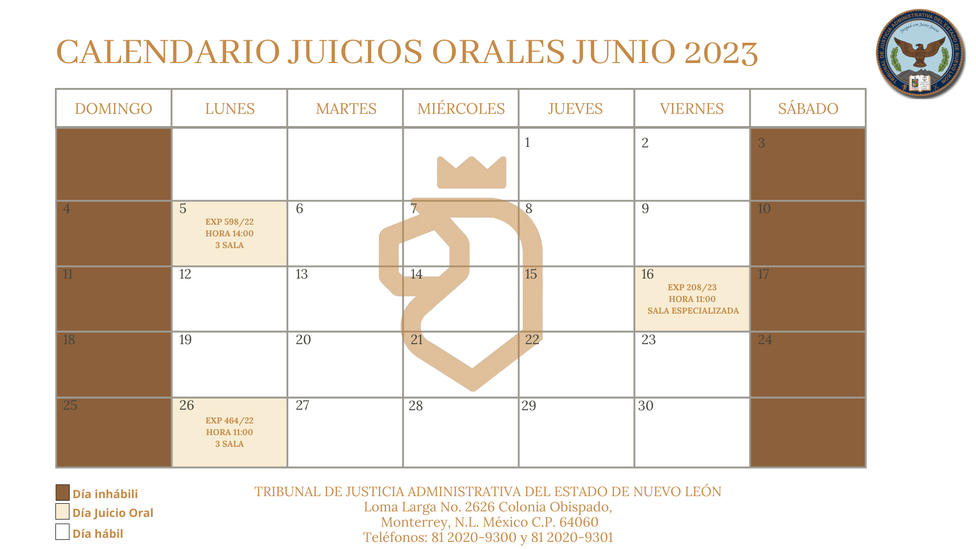 Calendario Juicios Orales TJA 2023
