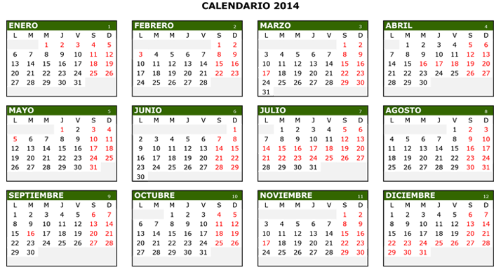 Calendario TJA 2014